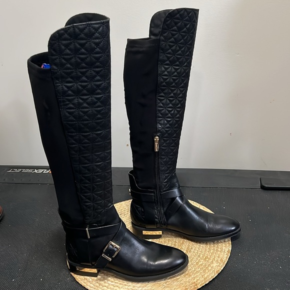 Vince Camuto Leather Equestrian Gold Hardware Detailing Knee High Boots Size 6 - Picture 7 of 15